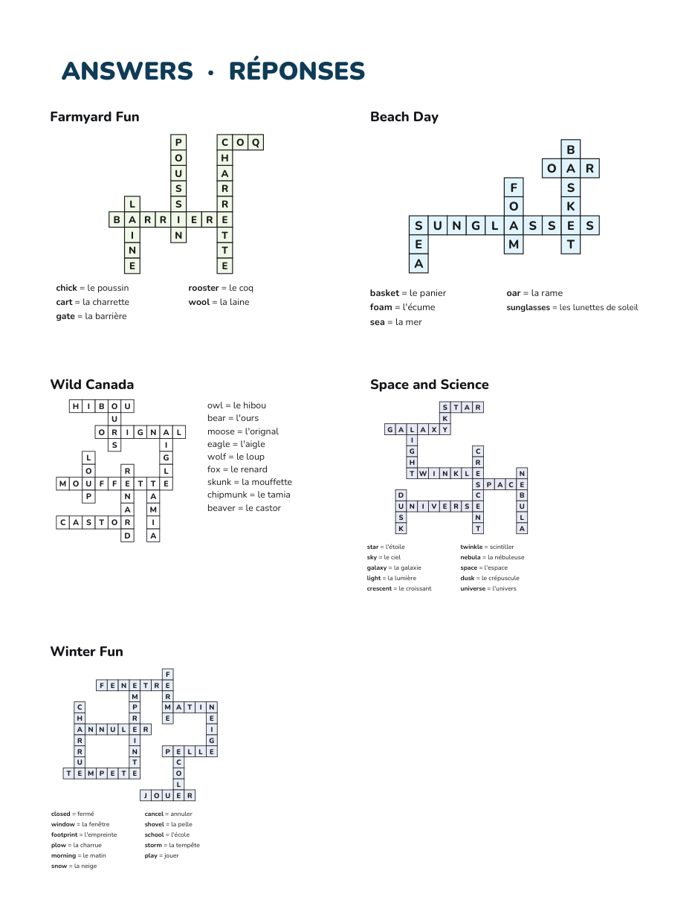 Sample answer key page
